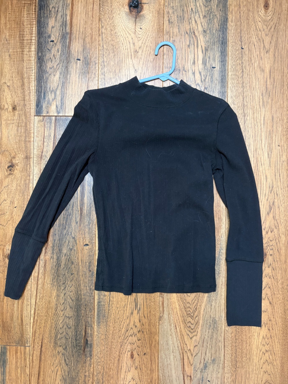 Free People Black Ribbed Long-Sleeve Mock Neck Top
